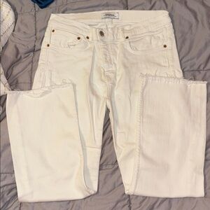 Zara White Frayed Hem Denim